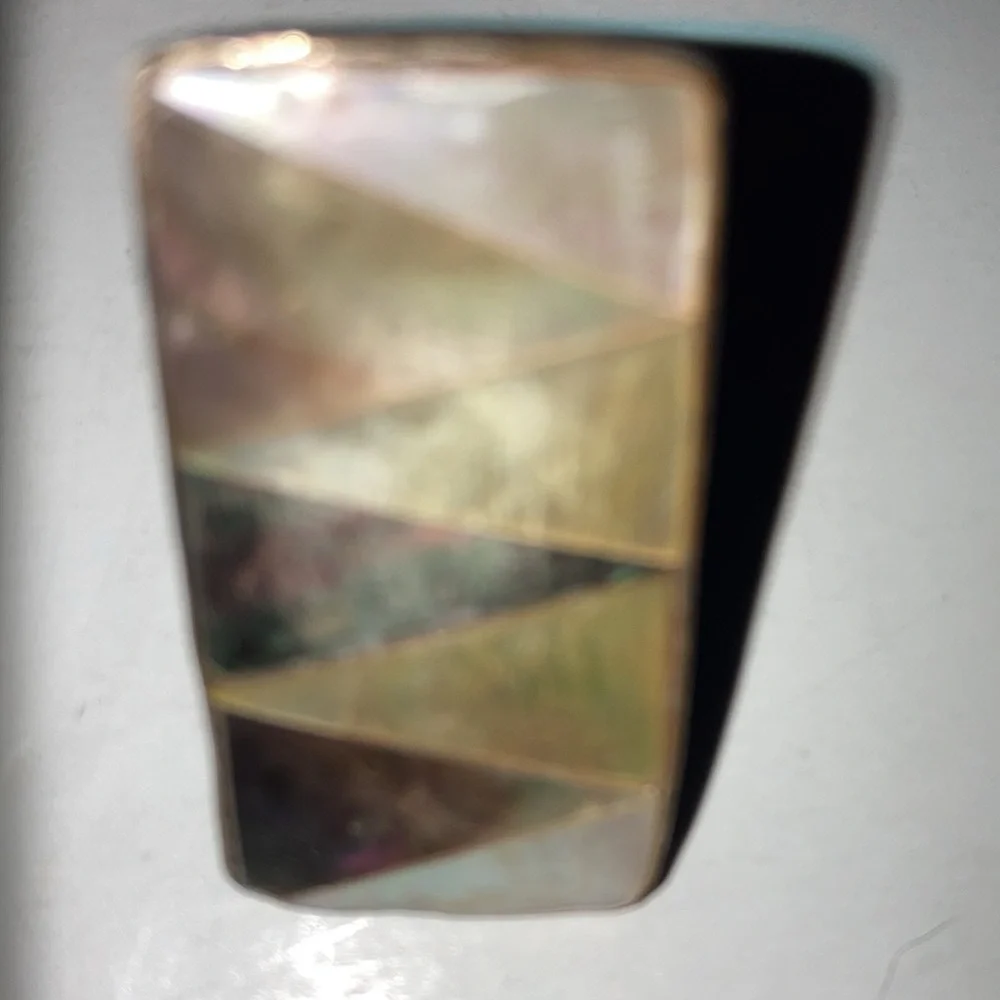 Sterling Backgammon Ring  2” Long Abalone and Sterling Ring